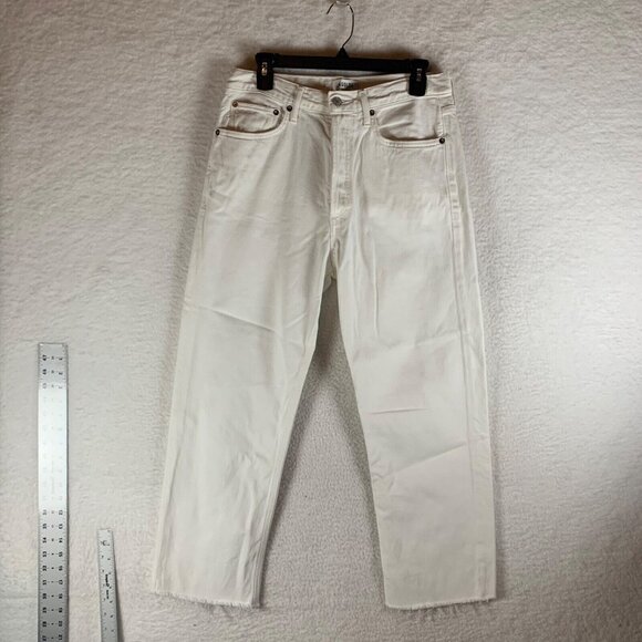 Agolde Women's High-Rise Classic 90s‎ Crop Straight-leg White Jeans Size 28 9572